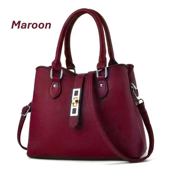 Womens' rexine plain hand bag MAROON