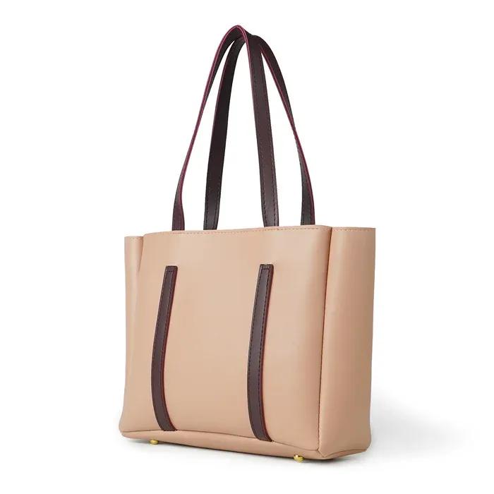 Girls PU Leather PlainTote Bag BIEGE