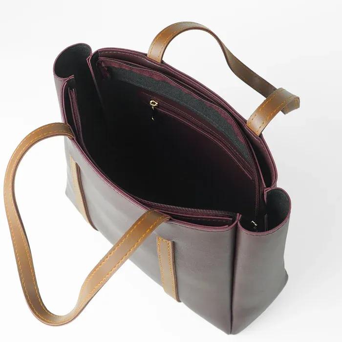 Girls PU Leather PlainTote Bag DARK BROWN