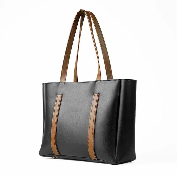 Girls PU Leather PlainTote Bag BLACK