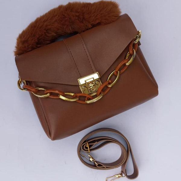 Chunky chain purse with fur for women and girls