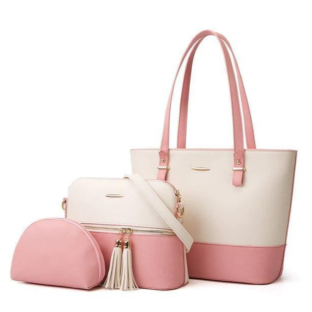 Women's pu Leather textured handbag set PINK